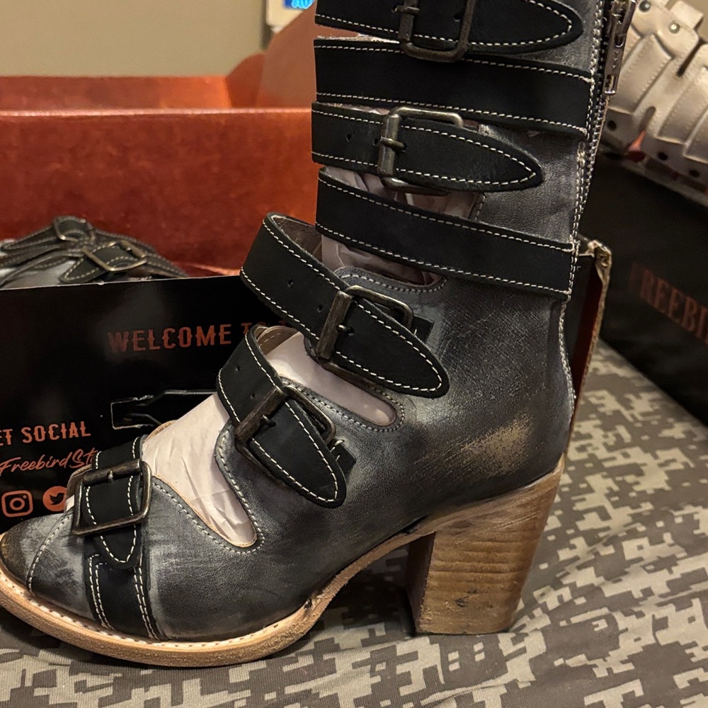Freebird Distressed Black Heeled Boots
